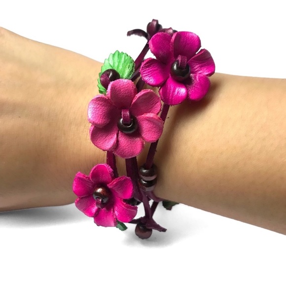 Blossom Boutique Jewelry - 1 LEFT! Handmade Handcrafted Genuine Leather Flower Butterfly Bracelet
